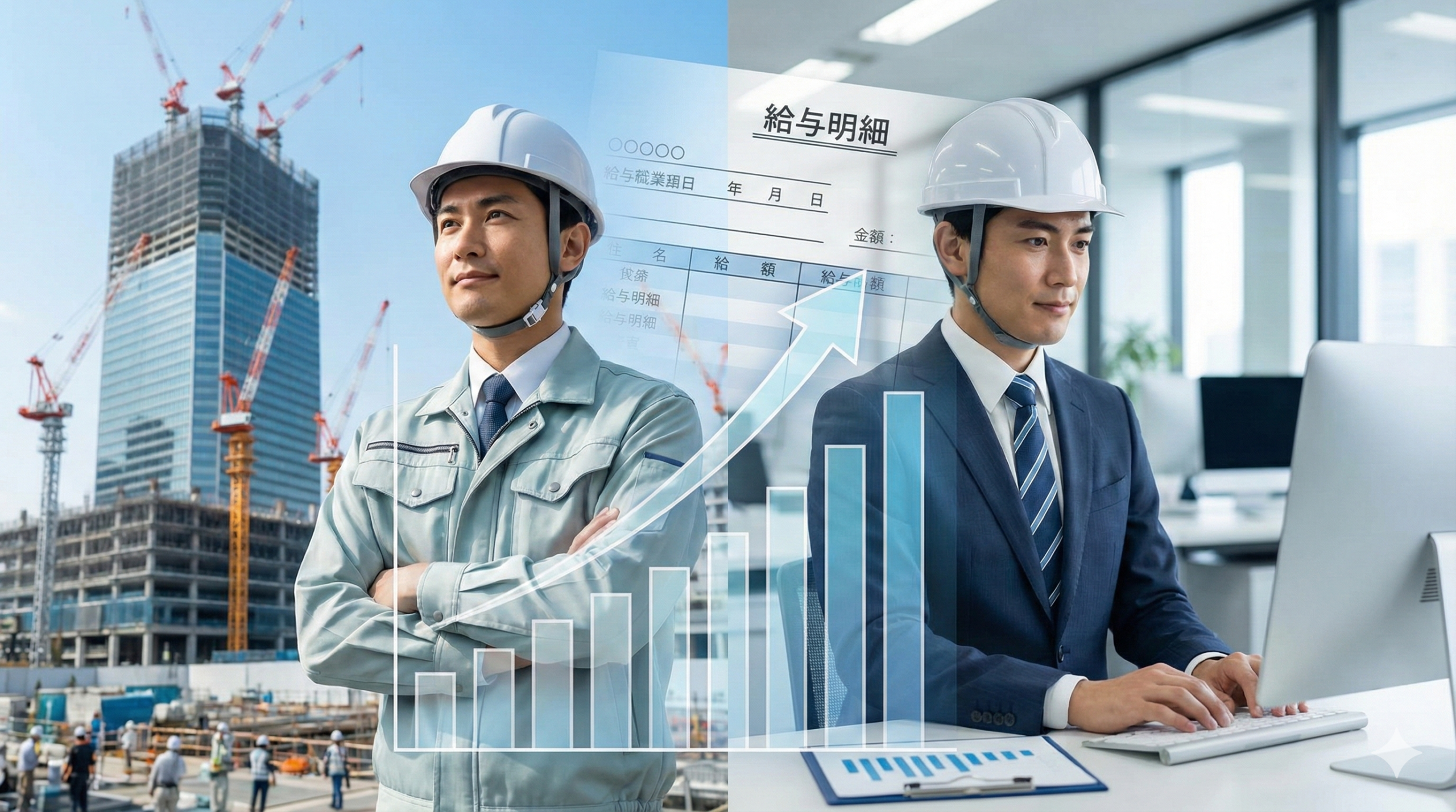 施工管理の年収イメージ：建設現場とオフィスで働く施工管理者