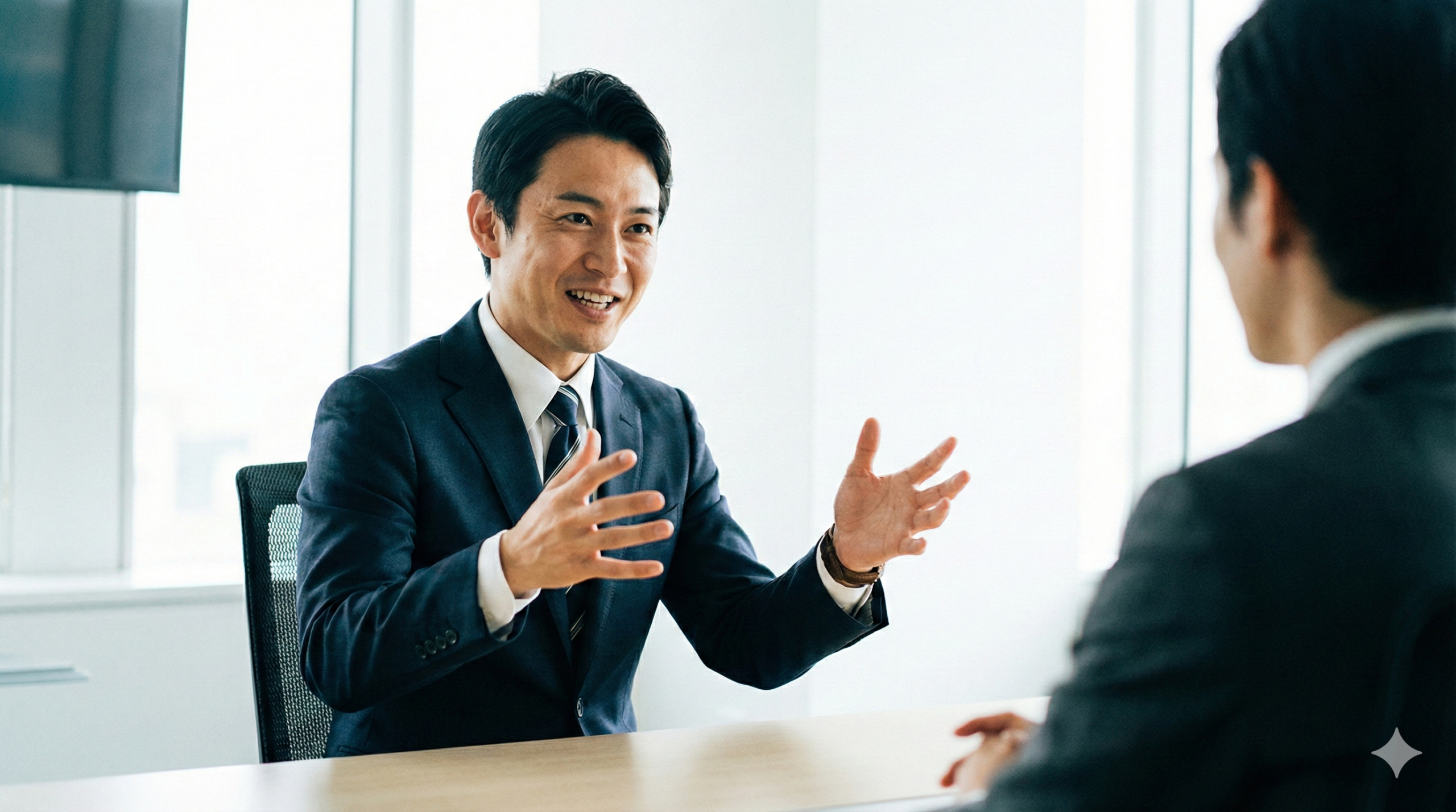 面接で話すビジネスパーソンのイメージ
