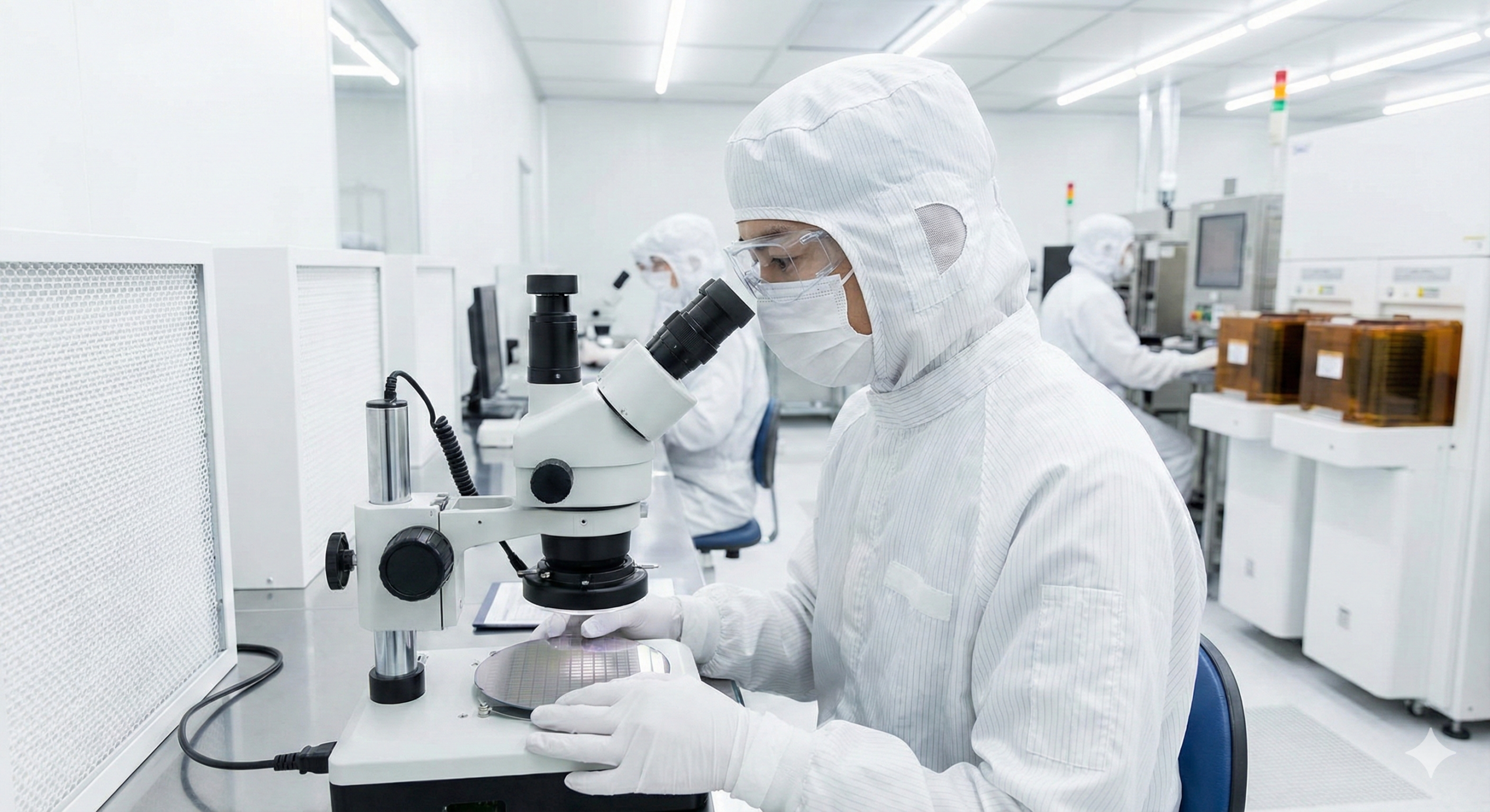 工場のクリーンルームで作業する作業員のイメージ画像