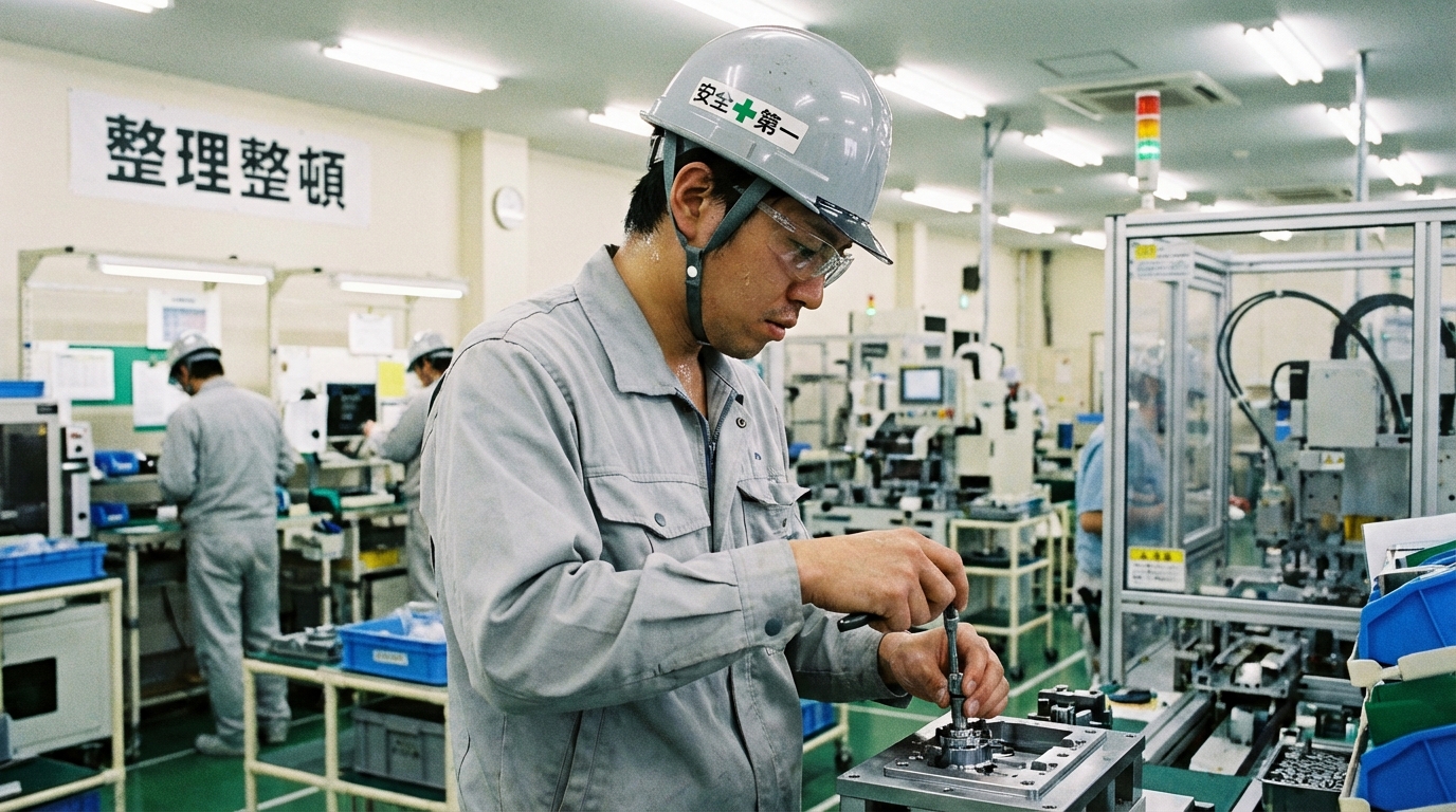 工場で働く正社員と派遣社員のイメージ