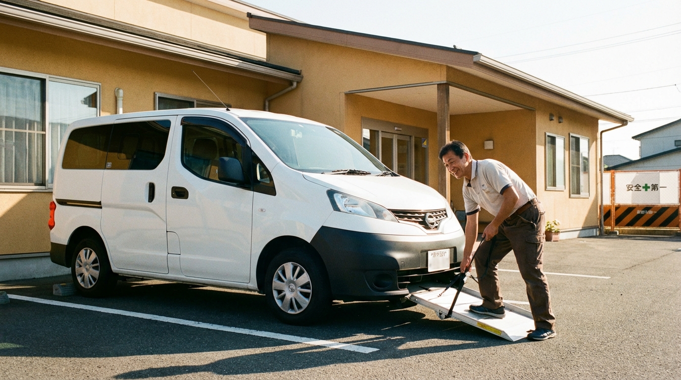送迎ドライバーが施設の車を運転している様子