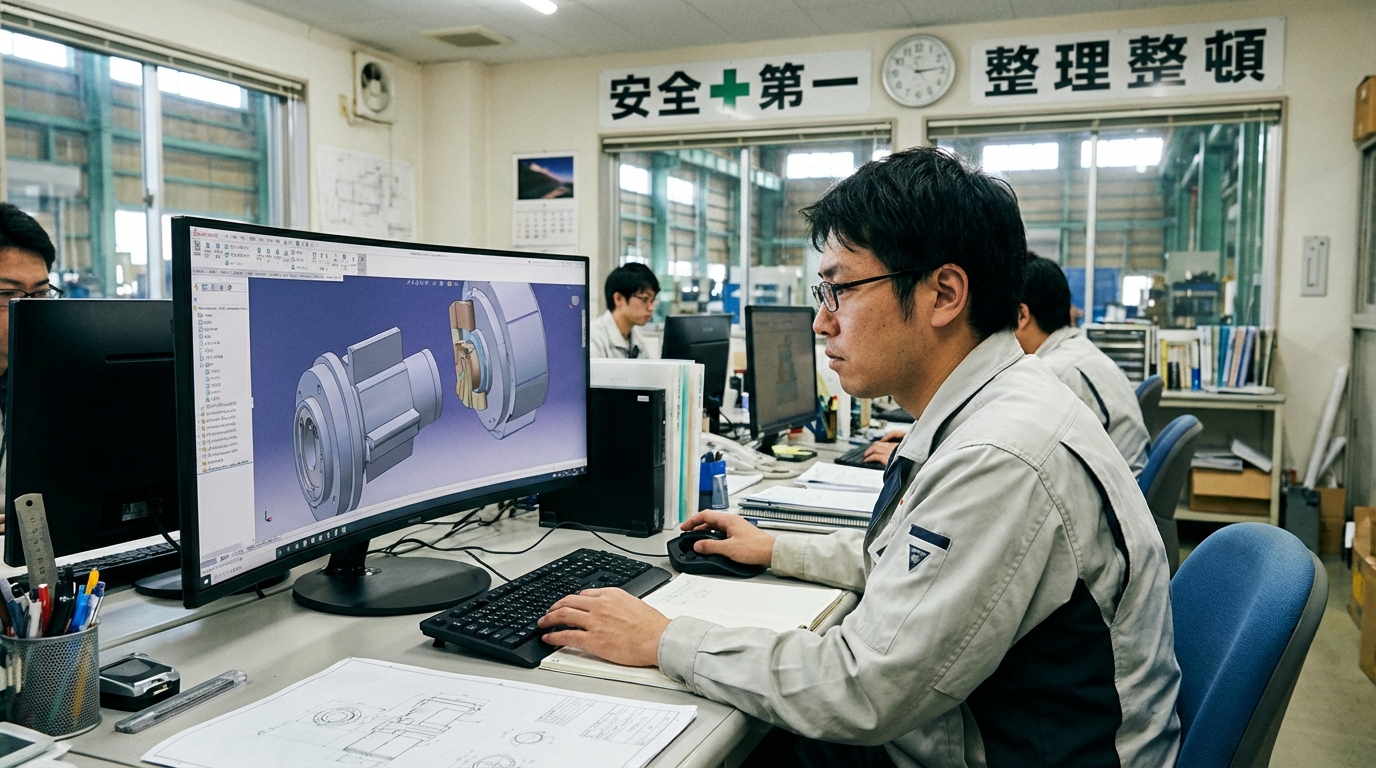 CADを使って機械設計をしているエンジニアのイメージ画像