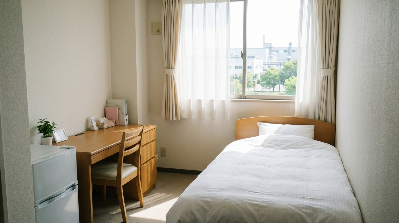 工場の女性専用寮の清潔な個室