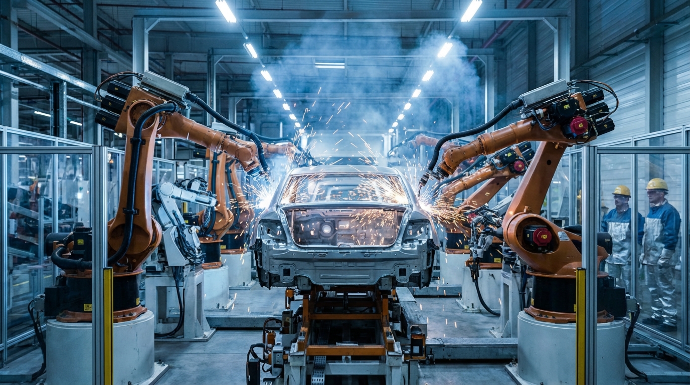 AIロボットと協働する製造業の工場作業員のイメージ