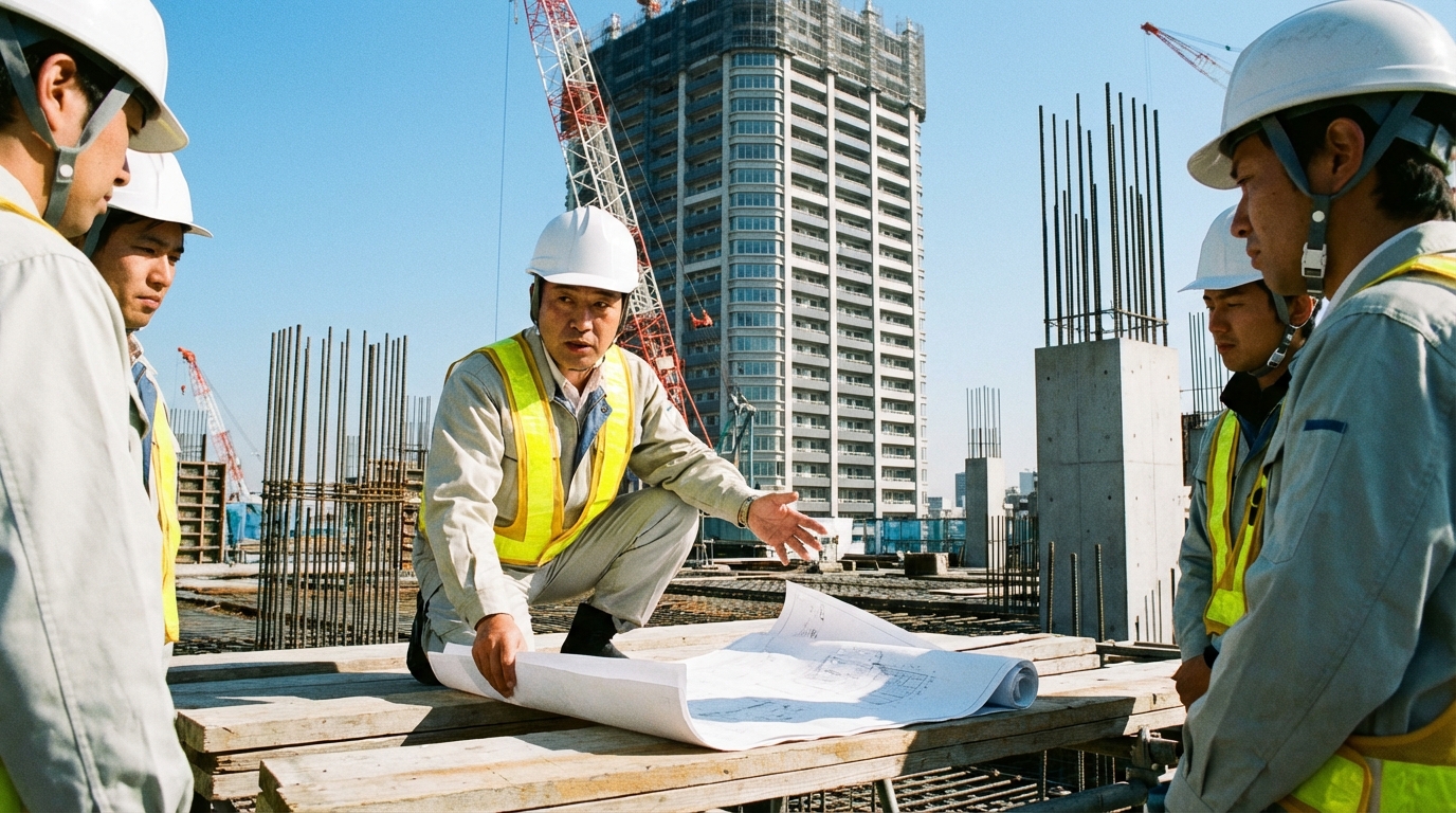 建設現場で施工管理を行う技術者のイメージ