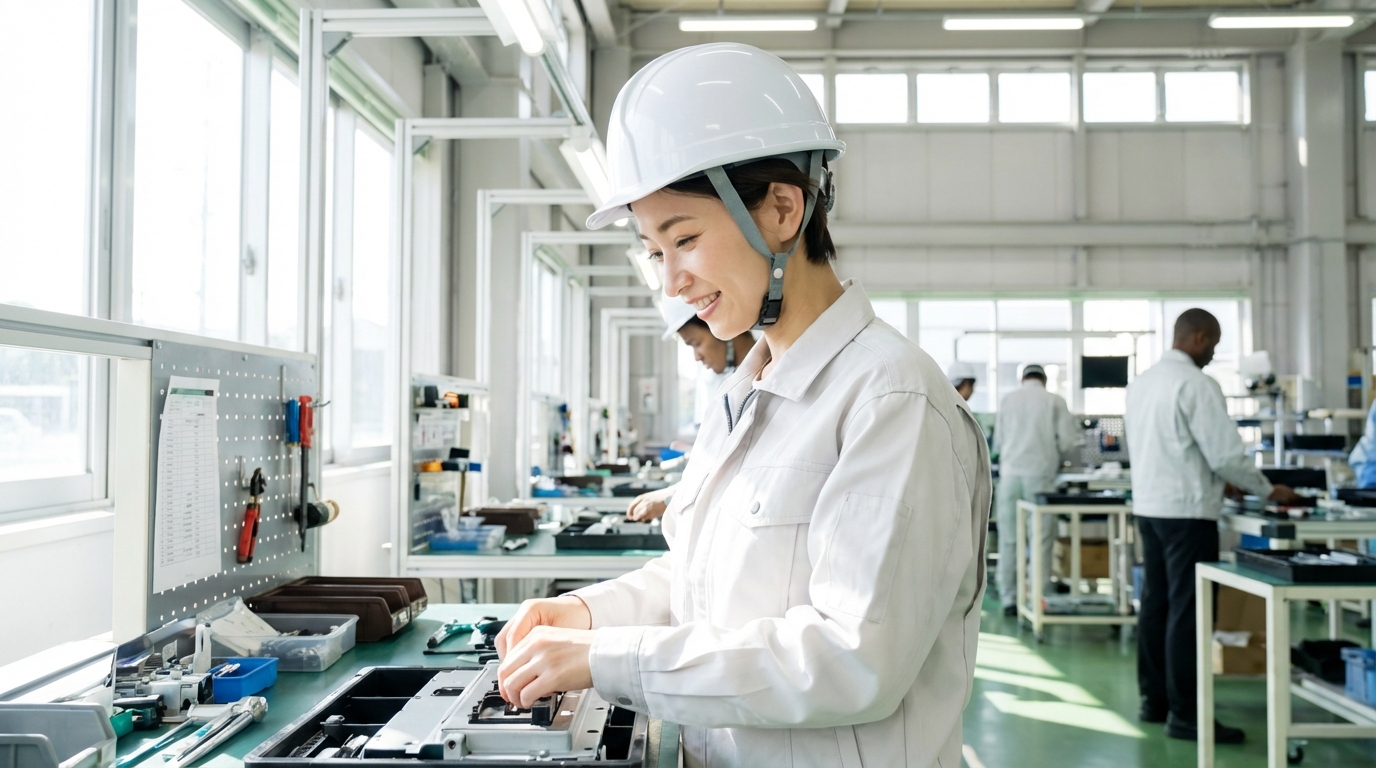 工場で作業する女性