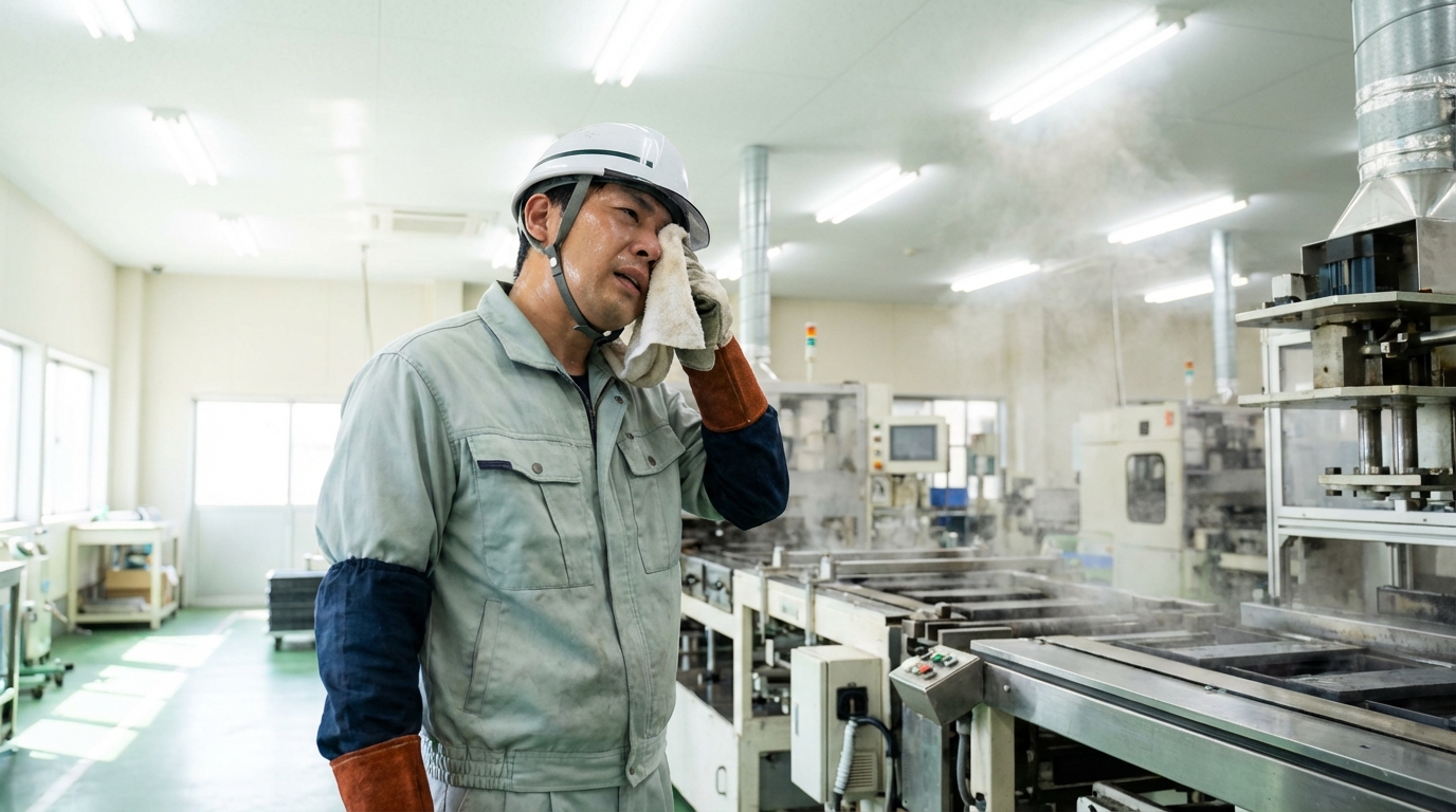 工場内で作業する男性