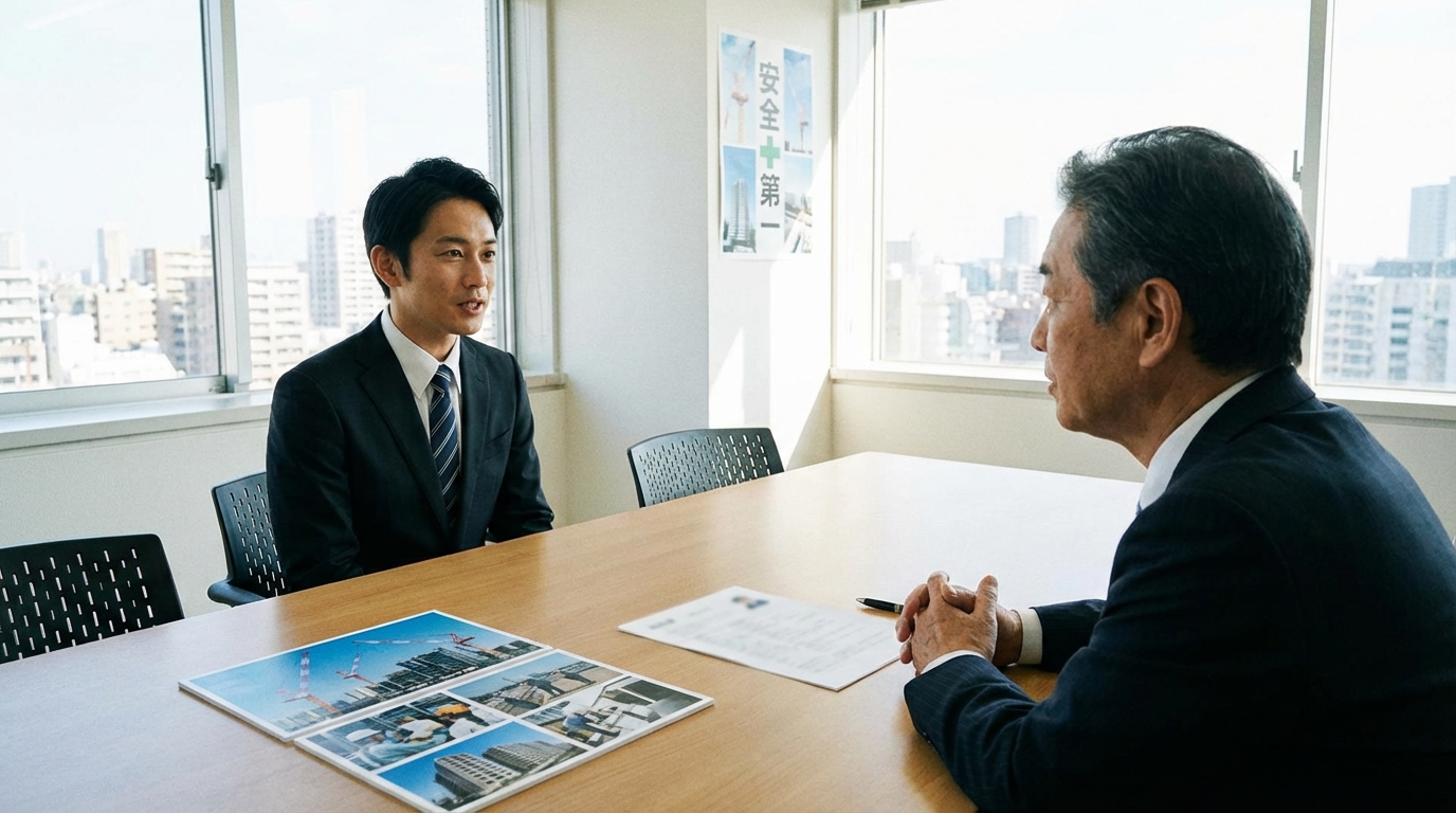 施工管理の面接に臨む男性のイメージ