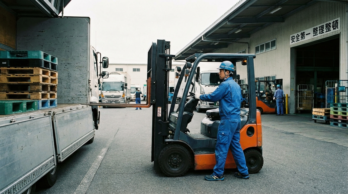 トラックの荷積み作業をするドライバーの様子