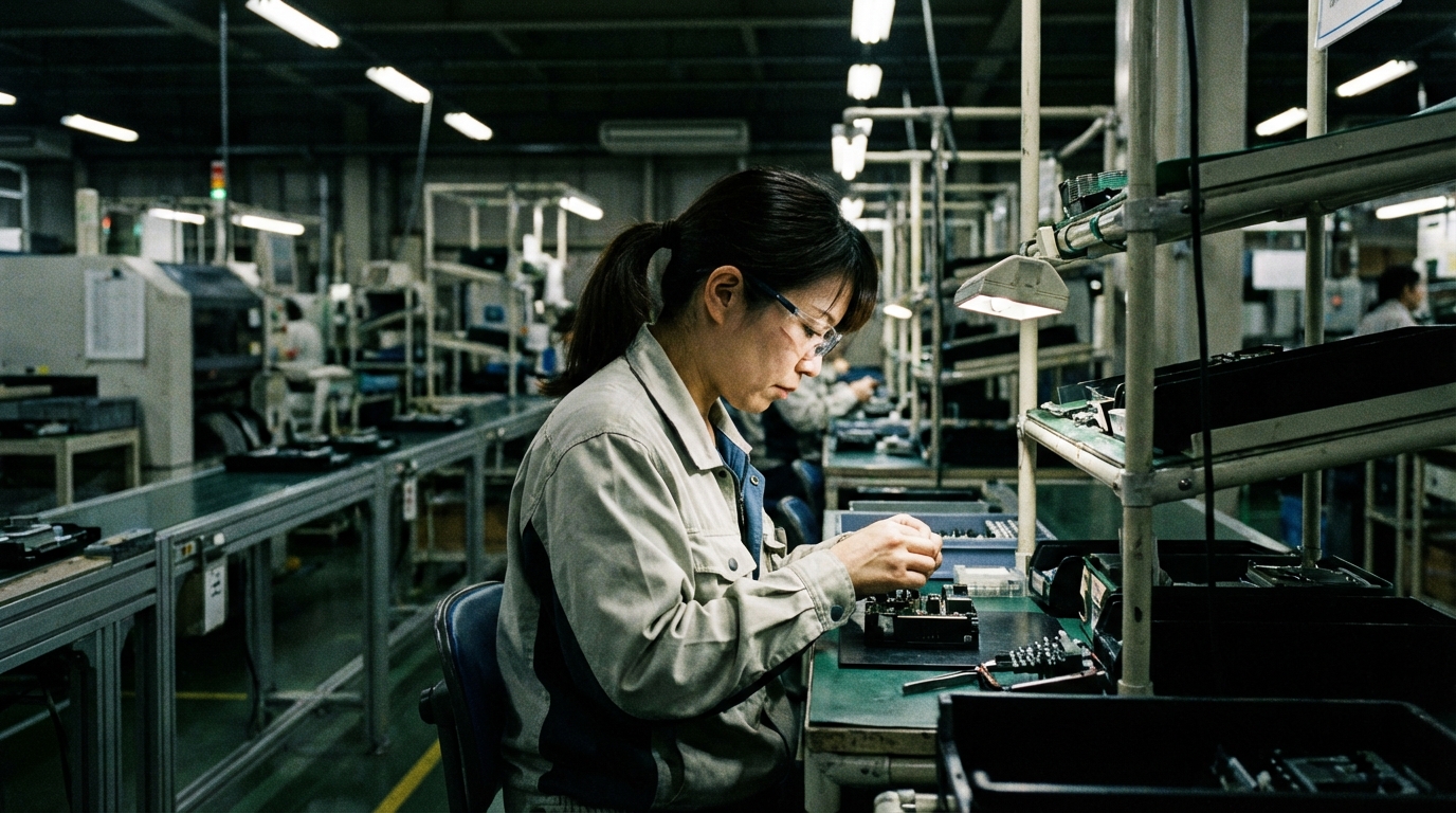 工場のラインで立ち仕事をする女性作業員のイメージ
