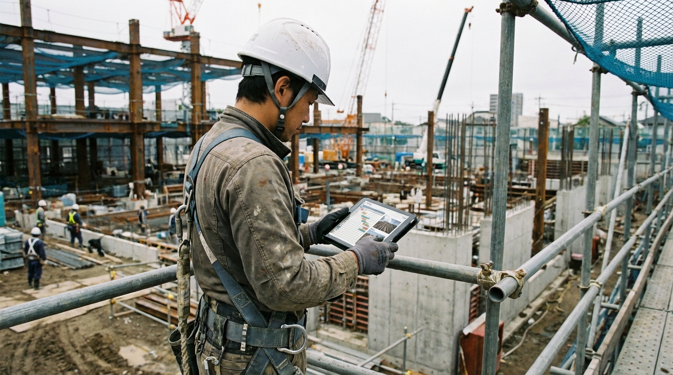 建設工事の現場を管理している施工管理技士のイメージ