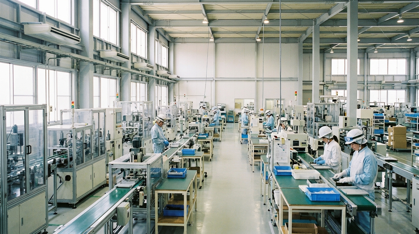 工場の生産ラインで働く様子