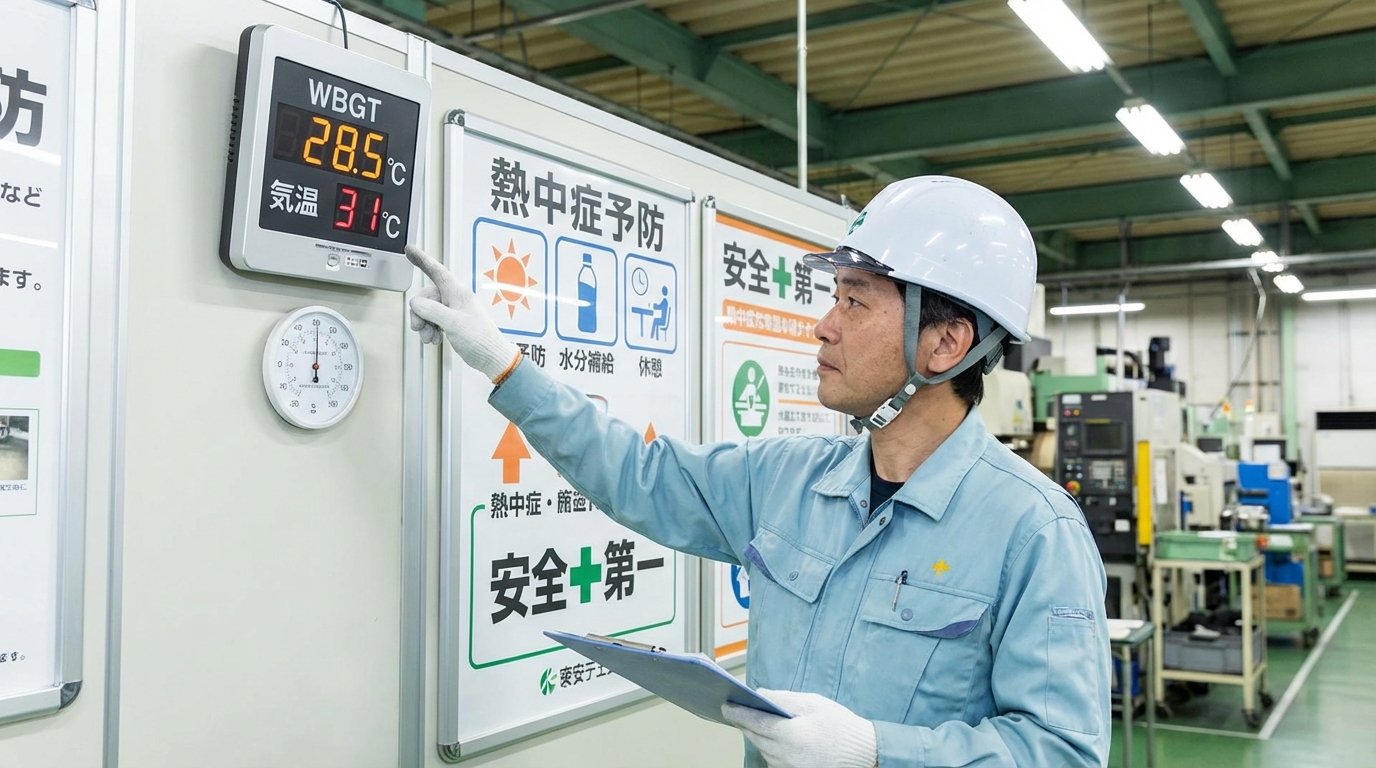 工場内の温度管理と熱中症対策の様子