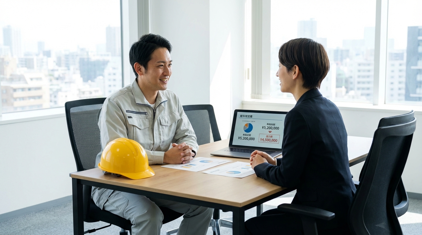 施工管理の年収グラフのイメージ