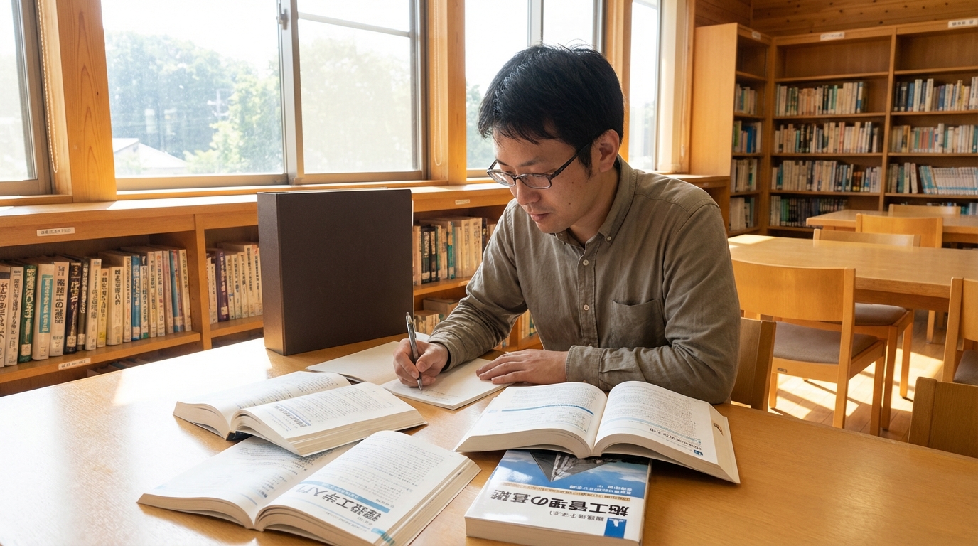 施工管理の資格取得を目指して勉強する30代