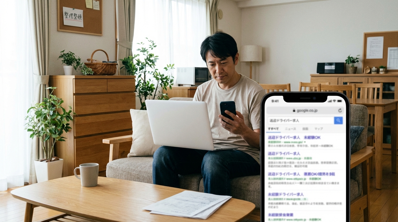 求人サイトでドライバー求人を検索している様子