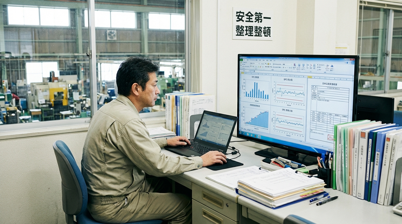 品質管理のデータを分析するエンジニア