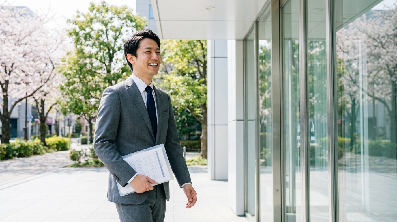 転職面接に向かうスーツ姿の男性のイメージ