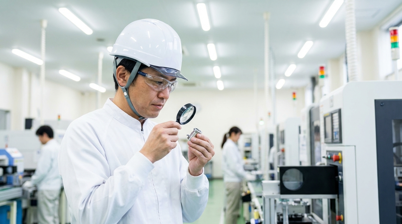 40代の男性が工場で作業をしている様子