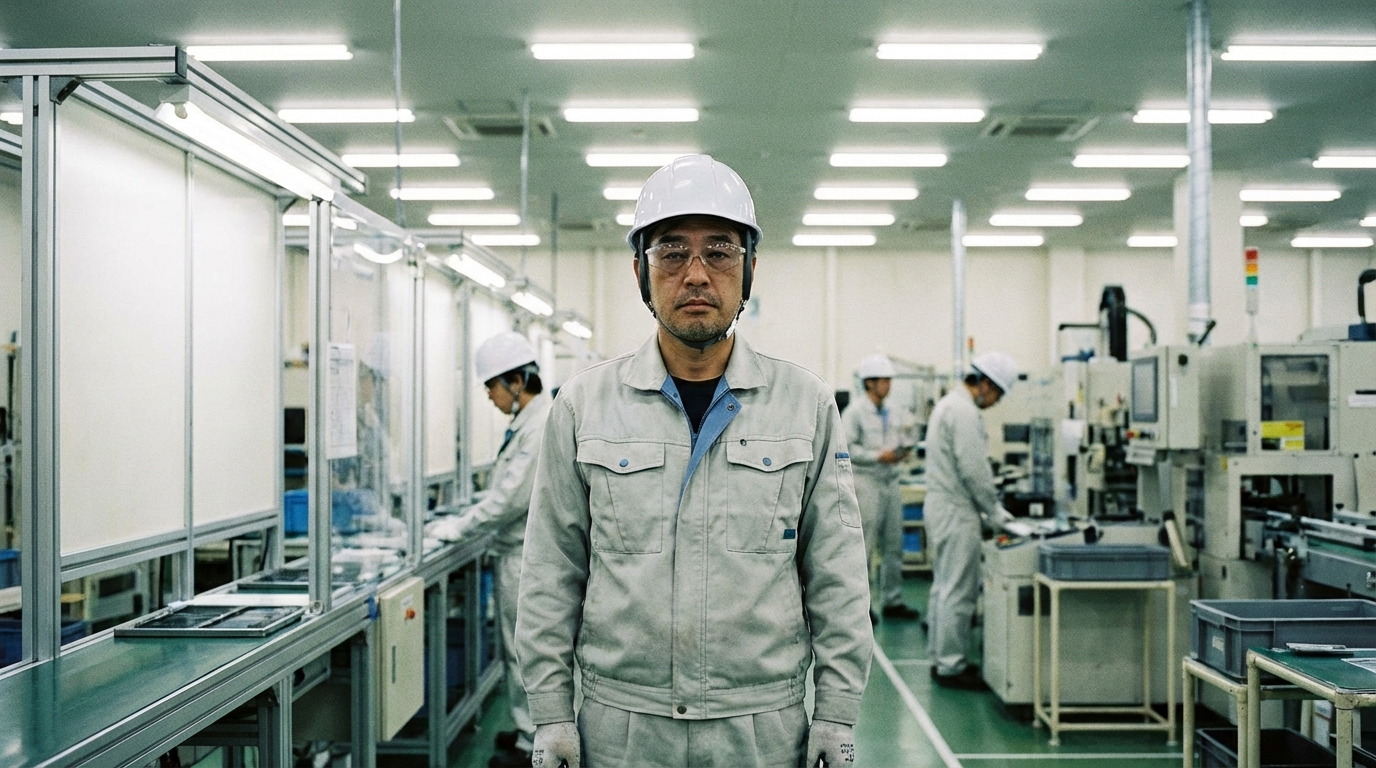 工場派遣の作業現場で悩む男性