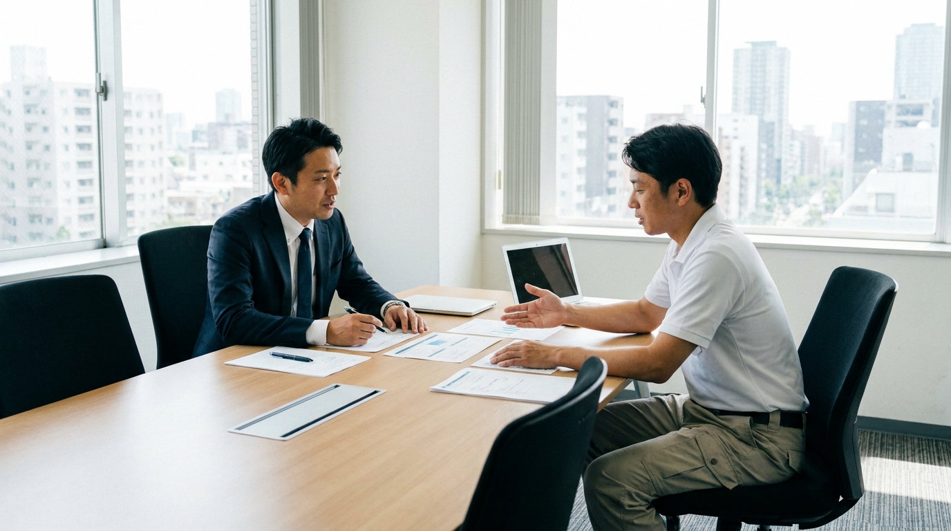 業務委託と雇用契約の書類を比較している様子