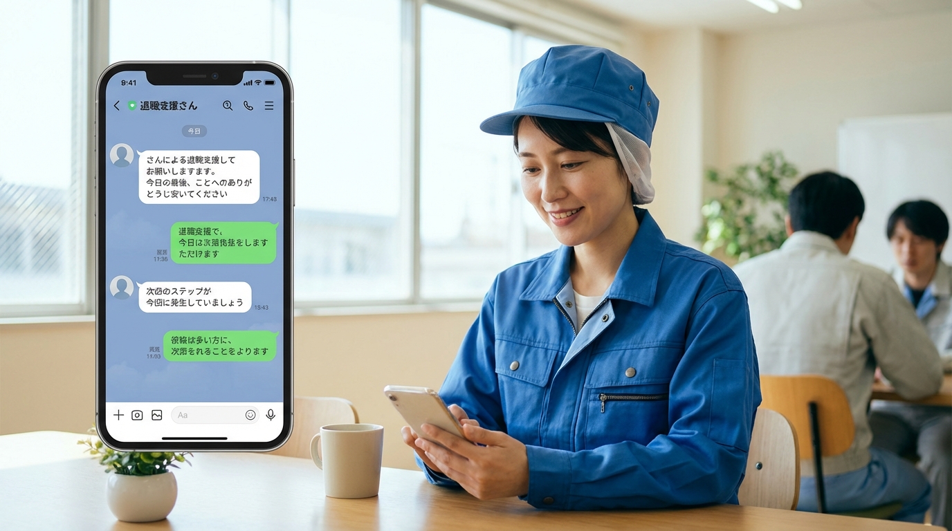 退職代行サービスを利用してスマートフォンで手続きを行う日本人女性