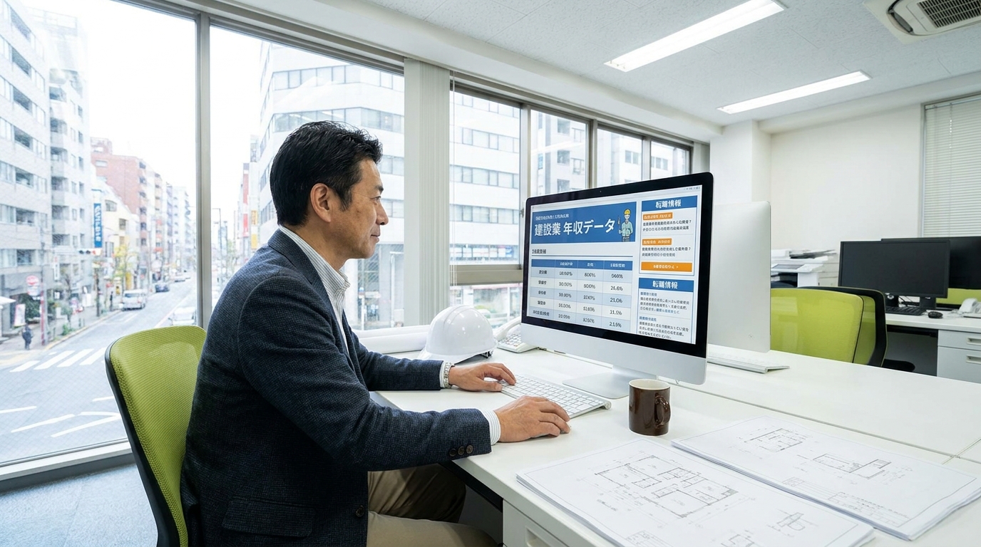 建設業50代の年収データを検討しているシーン