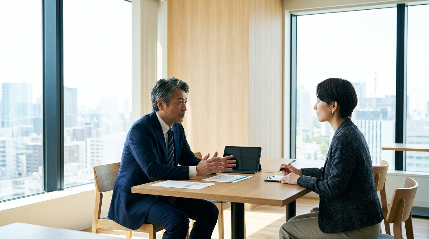 転職エージェントと面談している50代の建設業経験者