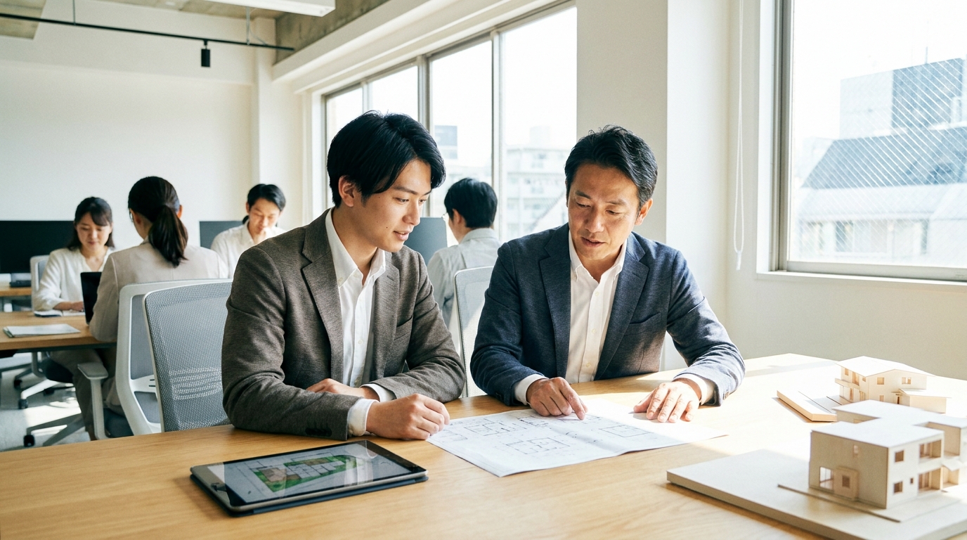 20代の施工管理が新しい職場で働く様子