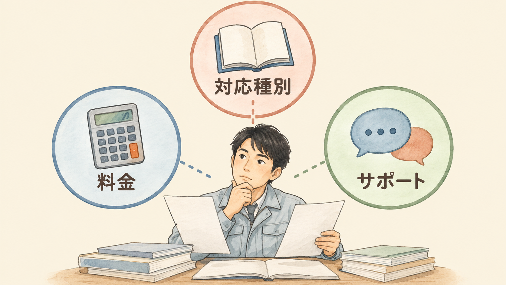 施工管理技士の通信講座を選ぶ3つの軸（料金・対応種別・サポート）